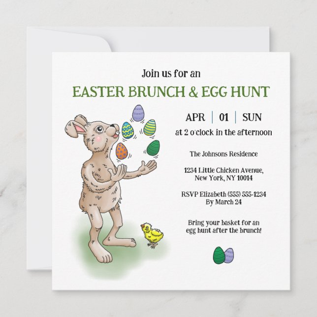 Juggling Easter Bunny Invitation (Front)