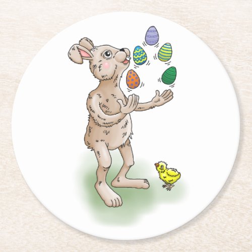Juggling Easter Bunny Round Paper Coaster