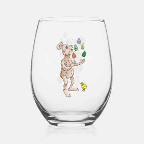 Juggling Easter Bunny Stemless Wine Glass