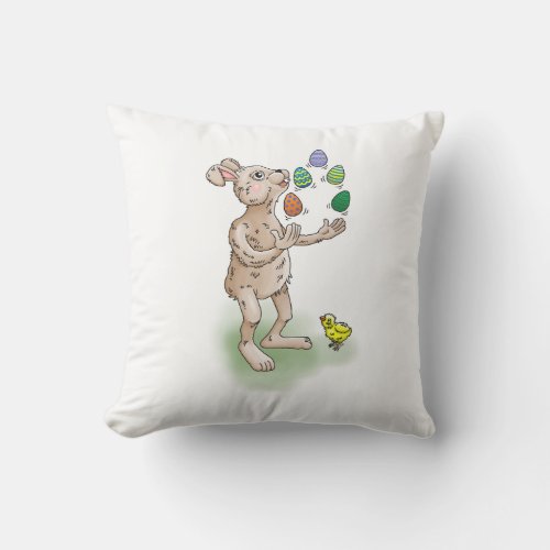 Juggling Easter Bunny Throw Pillow