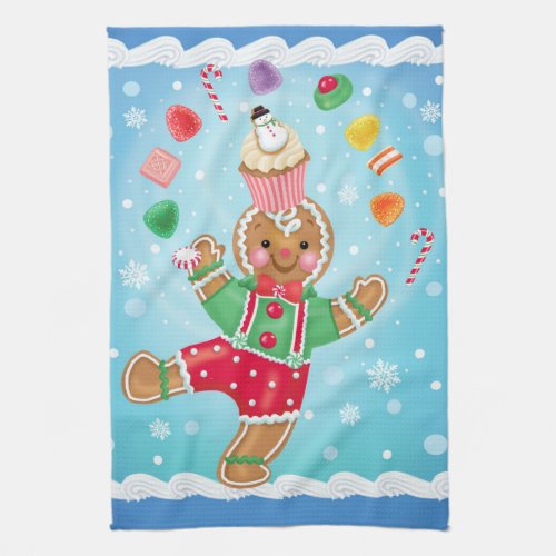 Juggling Gingerbread Man Kitchen Towel