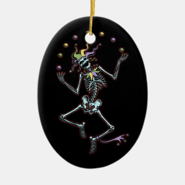 Juggling Jester Skeleton Ceramic Ornament (Front)