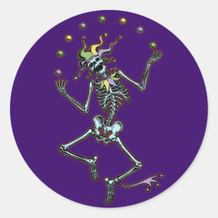 Juggling Jester Skeleton Classic Round Sticker