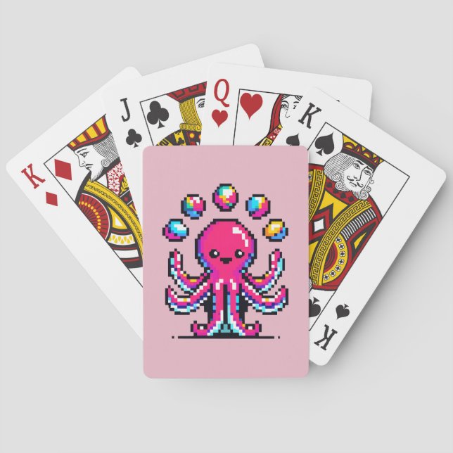 Juggling Octopus: Colorful 8-Bit Pixel Art Poker Cards (Back)