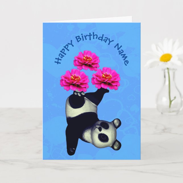 Juggling Panda Bear Personalized Birthday Card (Small Plant)