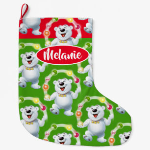 Juggling Polar Bear custom girls Christmas stockin Large Christmas Stocking