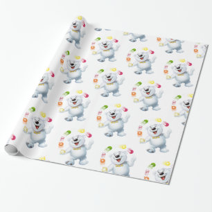 Juggling Polar Bear. White Glossy gift Wrapping Paper