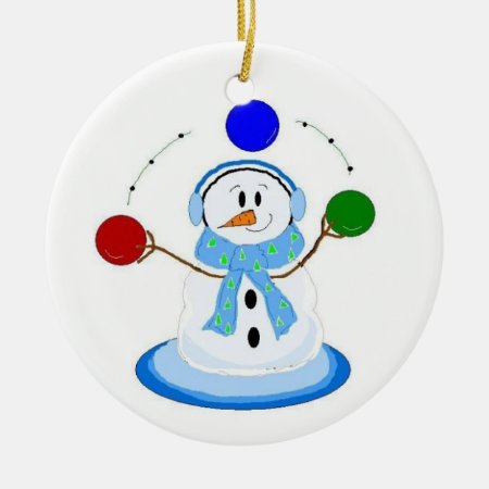 Juggling Snowman Ceramic Ornament