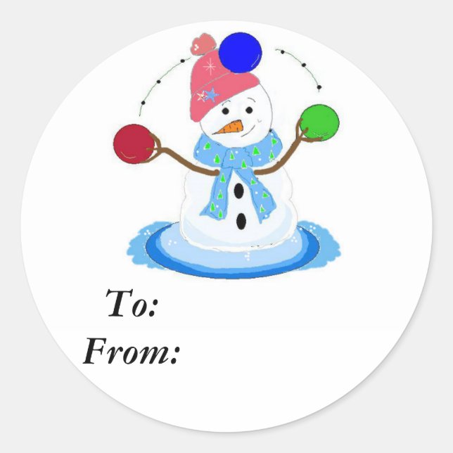 Juggling Snowman Classic Round Sticker (Front)