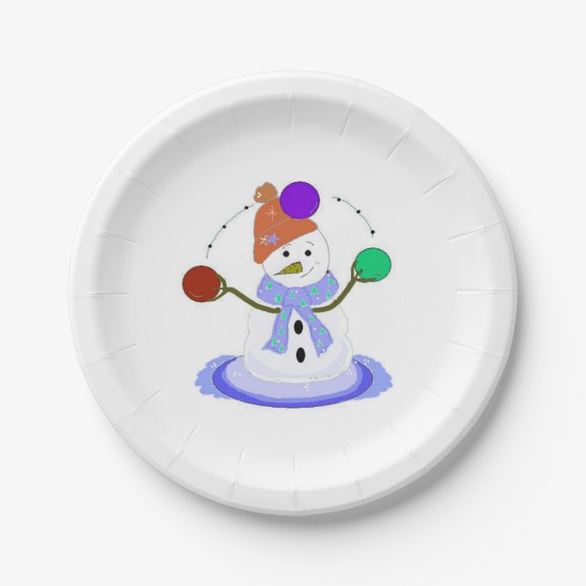Juggling Snowman Paper Plates (Front)
