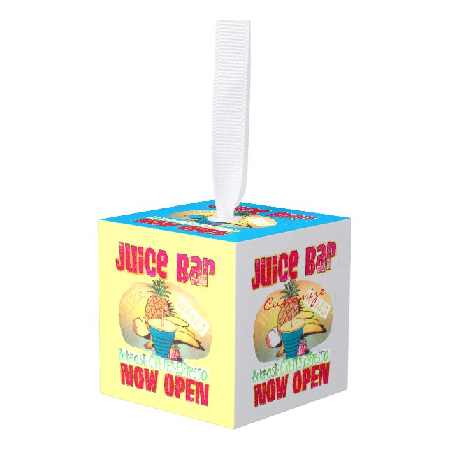 Juice Bar Sign Thunder_Cove Cube Ornament (Front Angled)