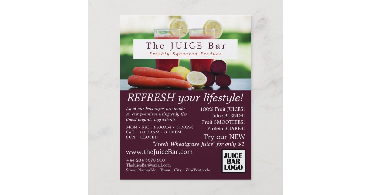 Juice Blend, Juice Bar Advertising Flyer Zazzle