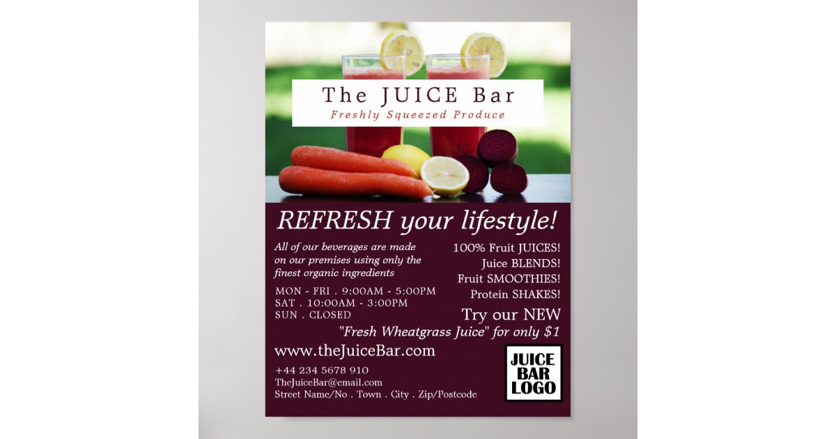 Juice Blend, Juice Bar Advertising Poster Zazzle
