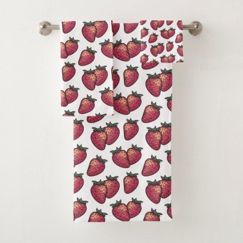 Juice Fruit Summer Red Strawberry Pattern Bath Towel Set