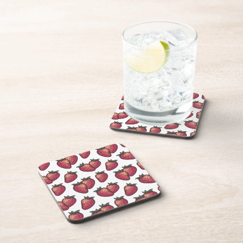 Juice Fruit Summer Red Strawberry Pattern Beverage Coaster