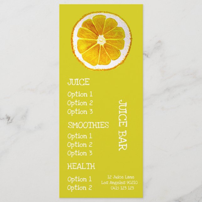 Juice health drinks menu (Front)