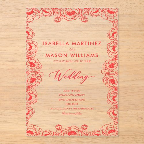 juice red French flowers classic wedding  Acrylic Invitations