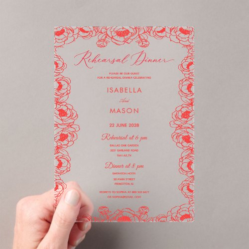 JUICIE RED FLORAL BOHO REHEARSAL WEDDING INVITE ACRYLIC INVITATIONS