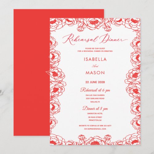 JUICIE RED FLORAL GARDEN REHEARSAL WEDDING INVITE