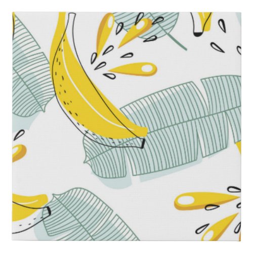 Juicy Bananas Bright Vintage Pattern Faux Canvas Print