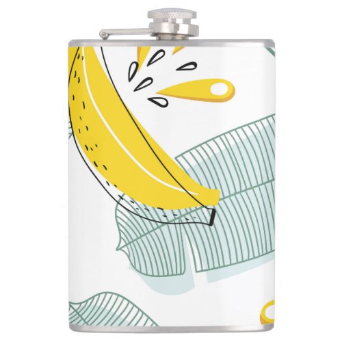 Juicy Bananas Bright Vintage Pattern Flask