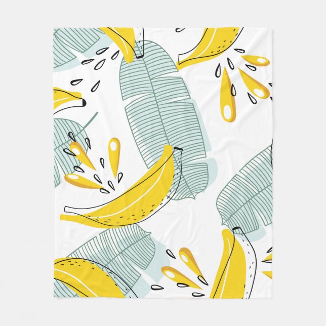 Juicy Bananas Bright Vintage Pattern Fleece Blanket (Front)