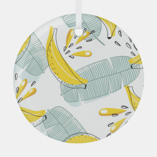 Juicy Bananas Bright Vintage Pattern Glass Ornament