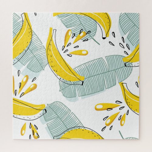 Juicy Bananas Bright Vintage Pattern Jigsaw Puzzle