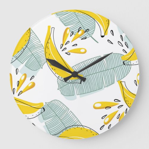 Juicy Bananas Bright Vintage Pattern Large Clock