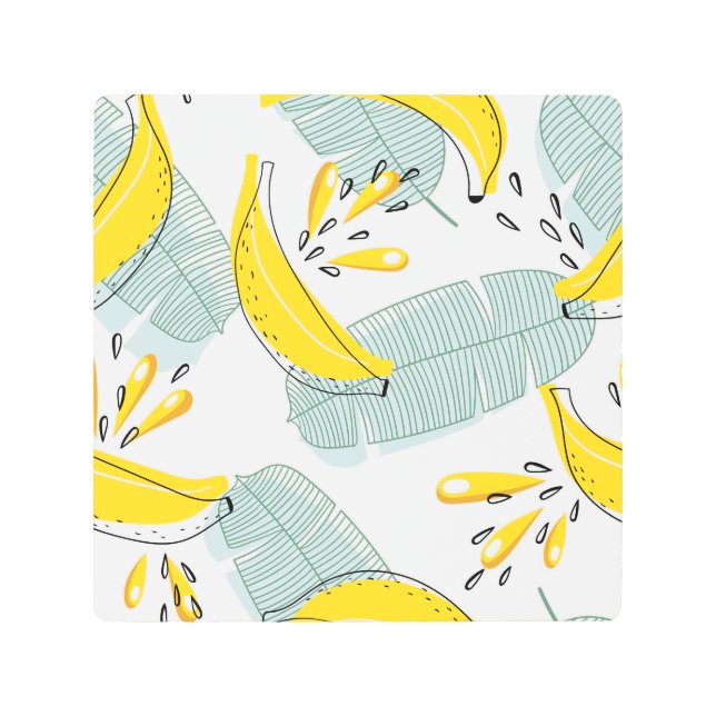 Juicy Bananas Bright Vintage Pattern Metal Print (Front)