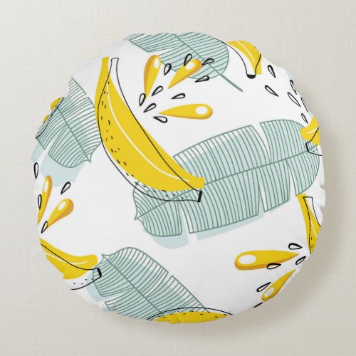 Juicy Bananas Bright Vintage Pattern Round Pillow