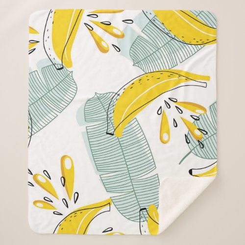 Juicy Bananas Bright Vintage Pattern Sherpa Blanket