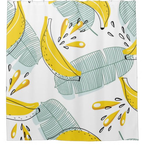 Juicy Bananas Bright Vintage Pattern Shower Curtain