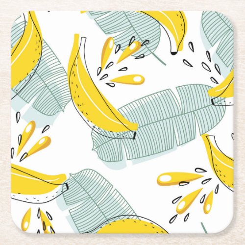 Juicy Bananas Bright Vintage Pattern Square Paper Coaster