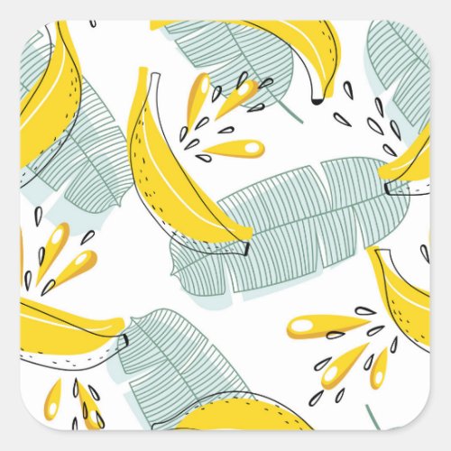 Juicy Bananas Bright Vintage Pattern Square Sticker