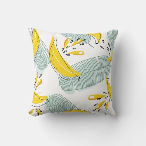 Juicy Bananas Bright Vintage Pattern Throw Pillow