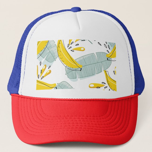 Juicy Bananas Bright Vintage Pattern Trucker Hat (Front)