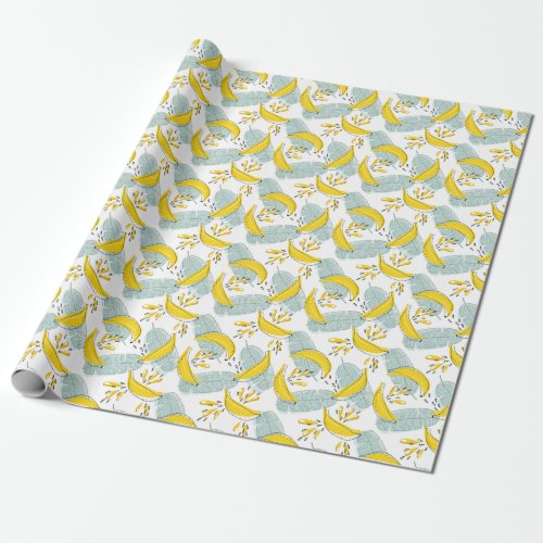 Juicy Bananas Bright Vintage Pattern Wrapping Paper