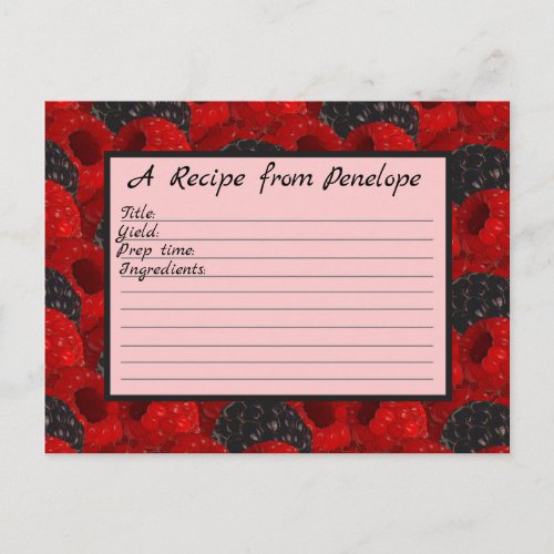 Juicy Berry Pattern and Name Write on Recipe Card