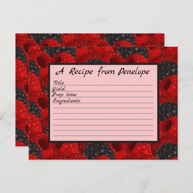 Juicy Berry Pattern and Name Write on Recipe Card (Front/Back)