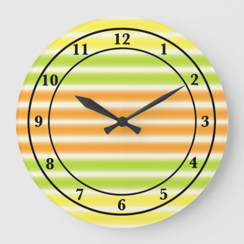 Juicy Citrus Lemon Lime And Orange Stripes Large Clock