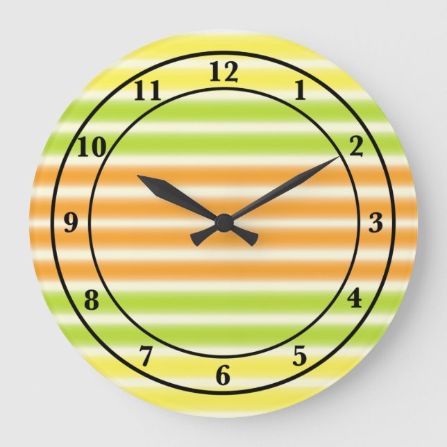 Juicy Citrus Lemon Lime And Orange Stripes Large Clock (Front)