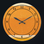 Juicy Citrus Orange Fruit Slice Colors Large Clock<br><div class="desc">Wall Clock And Time Numbers with Juicy Orange Citrus Fruit Slice Colors artwork design image by TheFabricSeal at Zazzle is a bold fun food art with bright colored textured orange fruit with white and creamy orange color palette tones. Perfect for fun Spring and Summer time fashion, home decor and accessories....</div>