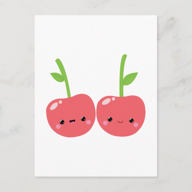 Juicy Cute Kawaii Cherries Postcard (Front)