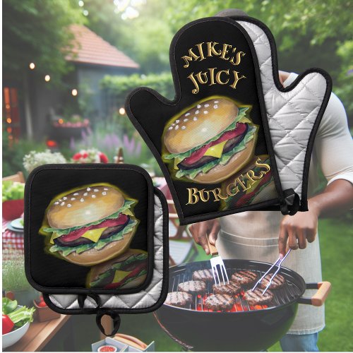 Juicy Delicious Hamburgers Oven Mitt  Pot Holder Set