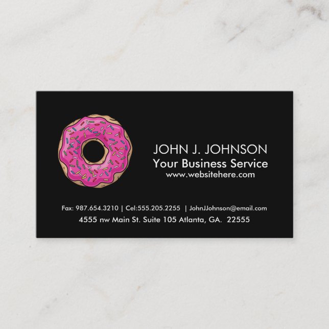 Juicy Delicious Pink Sprinkled Donut Business Card (Front)