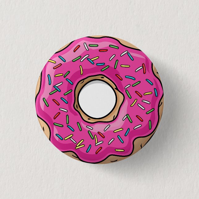 Juicy Delicious Pink Sprinkled Donut Button (Front)