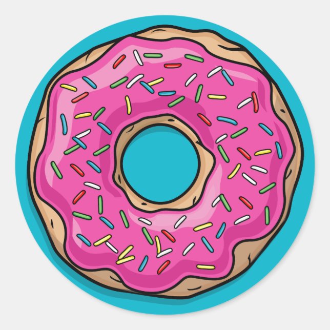 Juicy Delicious Pink Sprinkled Donut Classic Round Sticker (Front)
