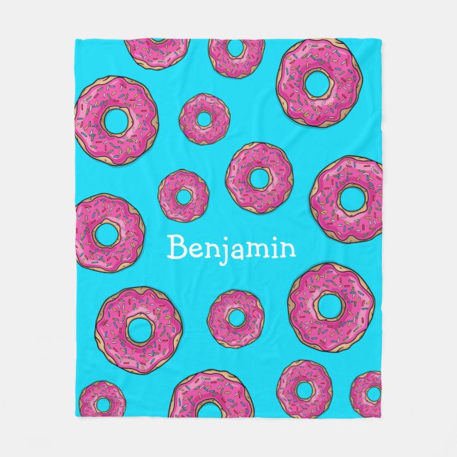 Juicy Delicious Pink Sprinkled Donut Fleece Blanket (Front)