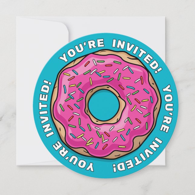 Juicy Delicious Pink Sprinkled Donut Invitation (Front)